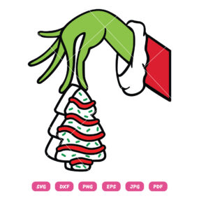 Grinch Hand Holding Christmas Tree Cake SVG