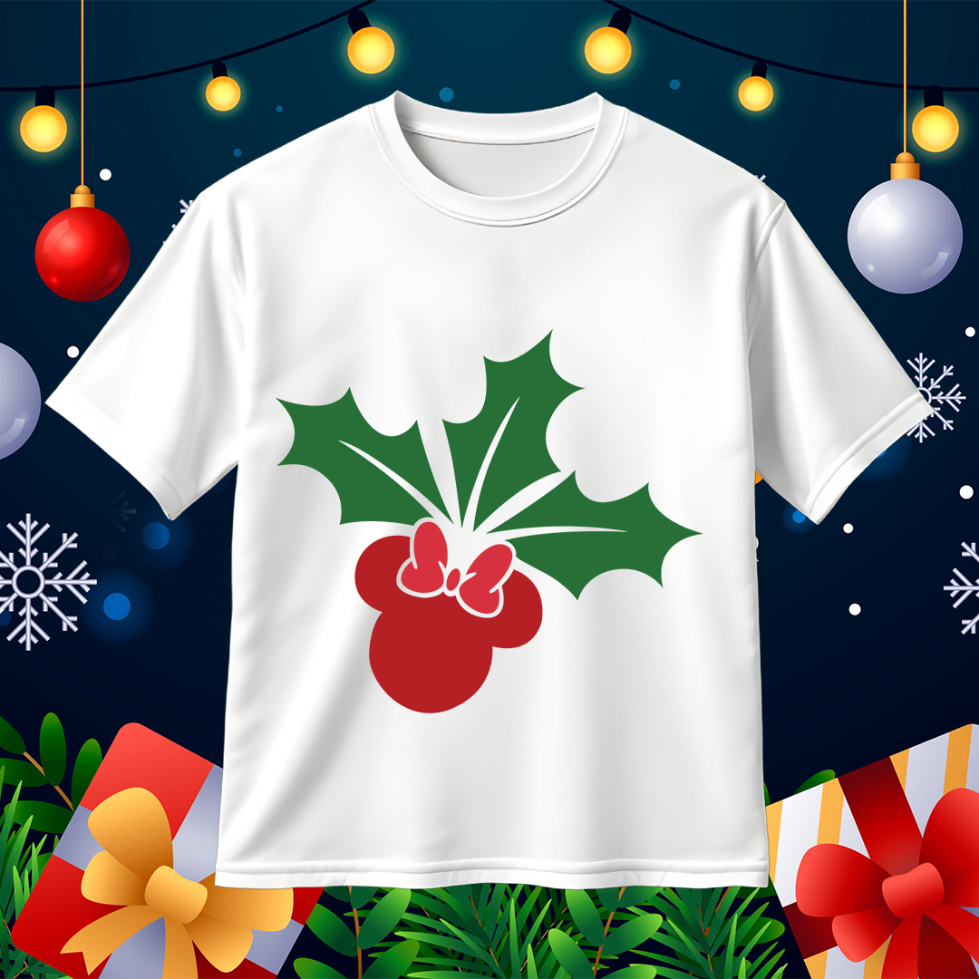 Minnie Mouse Christmas Holly SVG PNG Holiday Cut FIle For Circut Silhouette