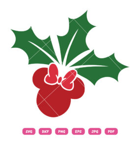 Minnie Mouse Christmas Holly SVG PNG Holiday Cut FIle For Circut Silhouette