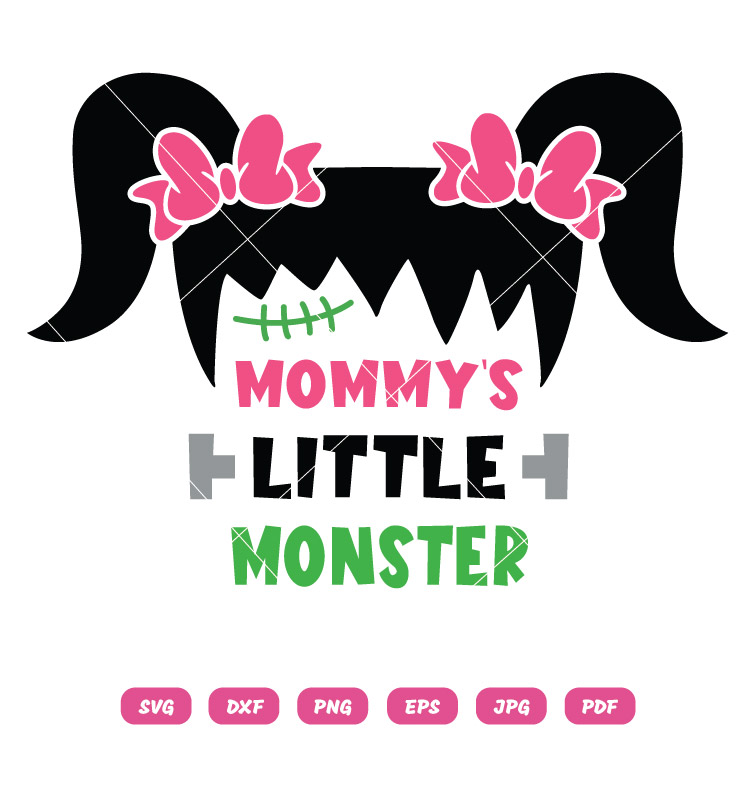 Mommy's Little Monster Girl SVG PNG Clipart Cute Halloween T-Shirt Design