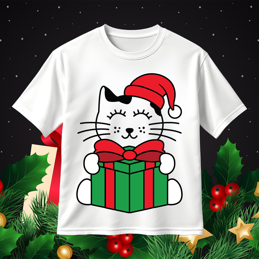 Cat With Christmas Gift SVG