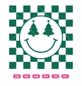 Checkered Smiley Face Christmas Tree SVG