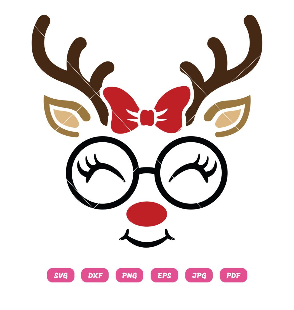 Christmas Reindeer with Glasses SVG - Design Shop by AquaDigitizing
