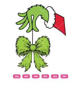 Grinch Hand Holding Coquette Bow SVG PNG Christmas Cut File