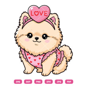 Pomeranian Valentine Blushing Pom Puppy SVG